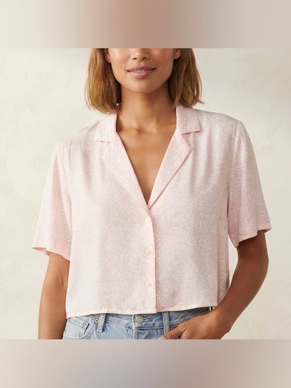 Abound Nordstrom Mini Moo Lightweight Cropped Button Up Top Size L